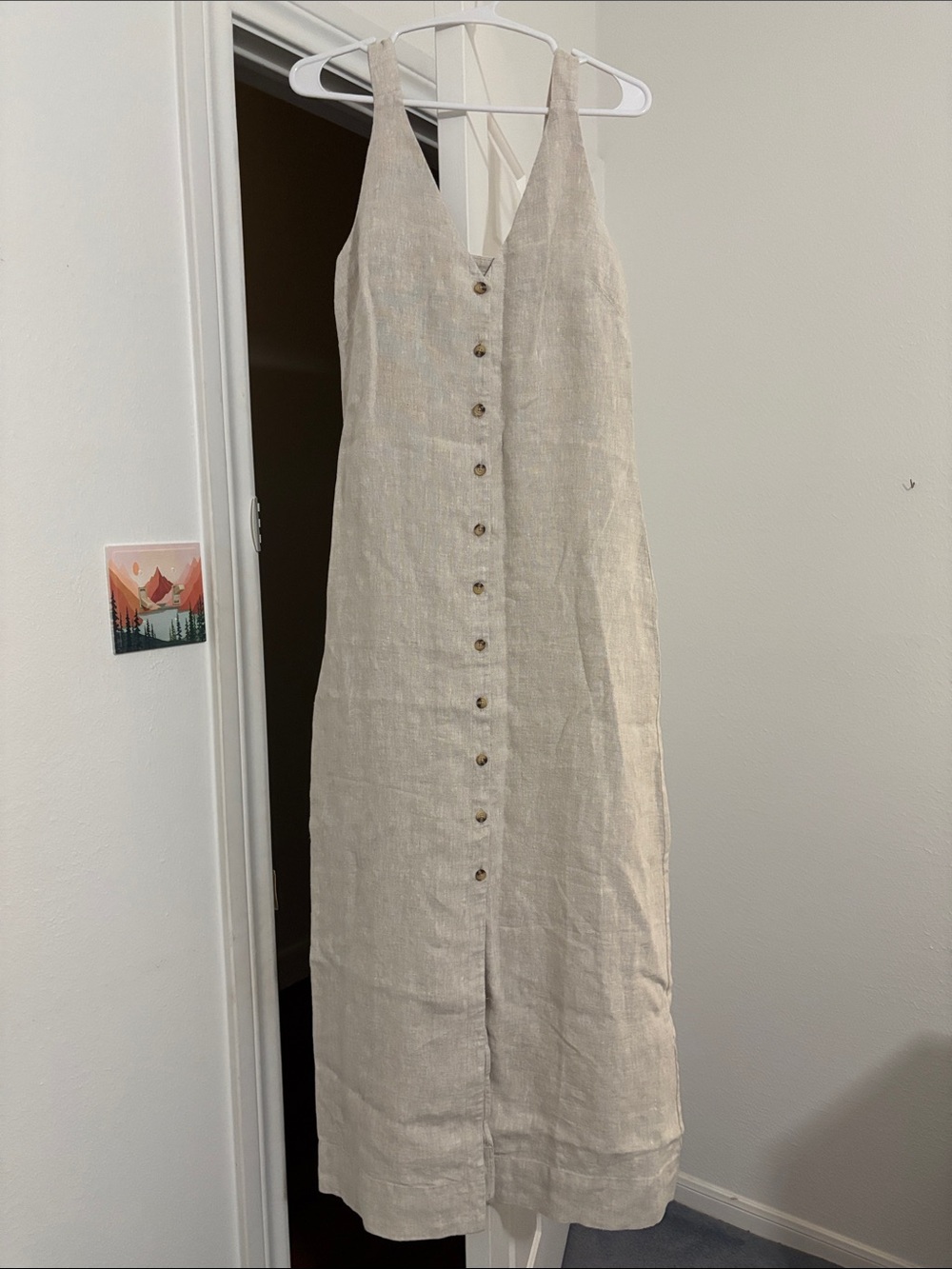 Faherty Natural Linen Button-Front Maxi Dress XS